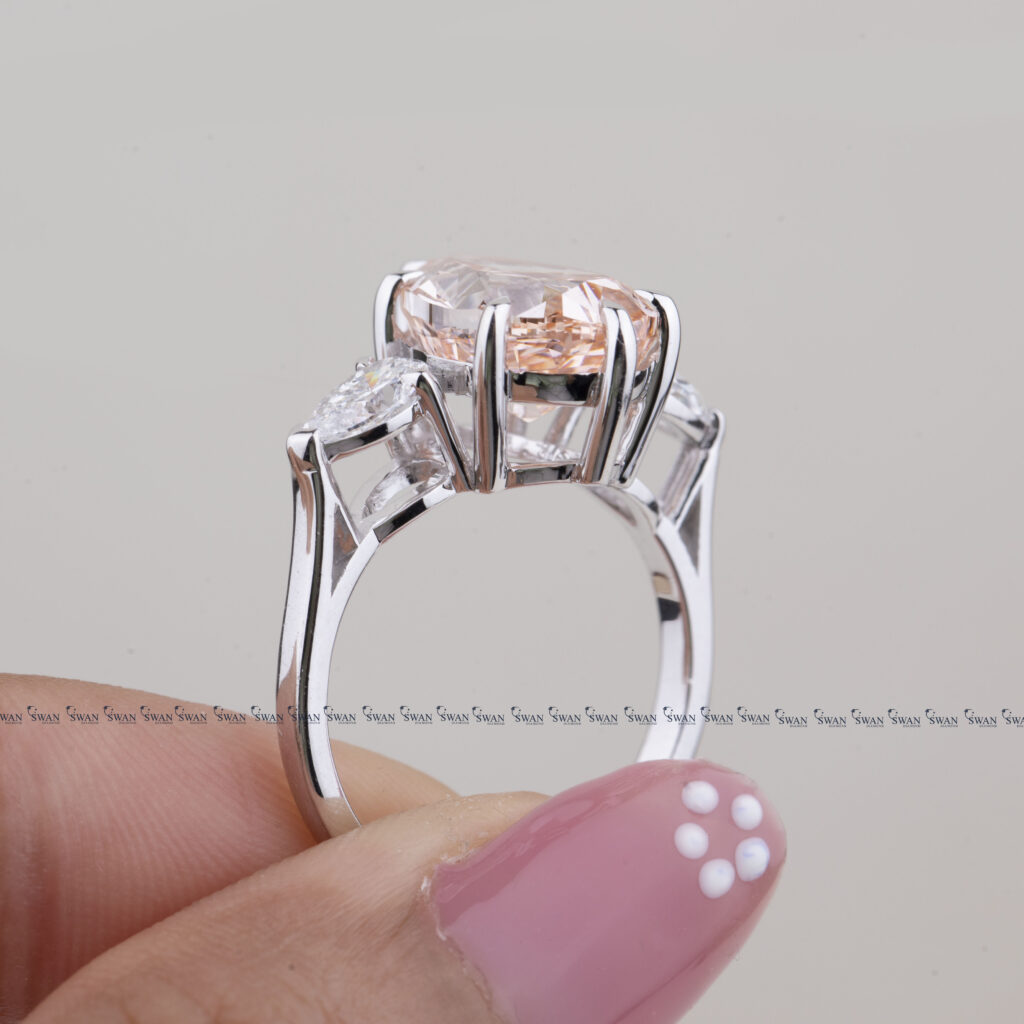 Pink Pear Lab Grown Diamond Three Stone Engagement Ring For Women Igi Certified Diamond