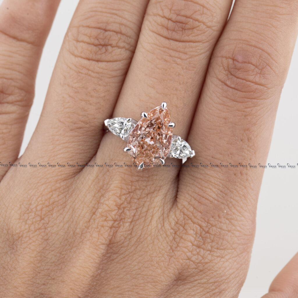Pink Pear Lab Grown Diamond Three Stone Engagement Ring For Women Igi Certified Diamond