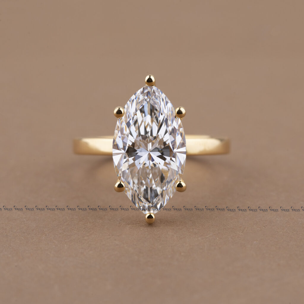 Marquise Cut Solitaire Lab Grown IGI Certified Diamond Proposal Ring In Yellow Gold