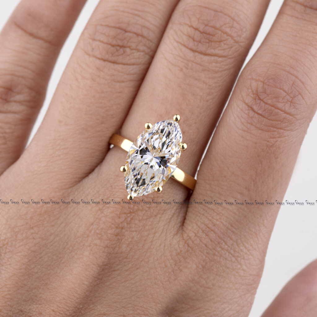 Marquise Cut Solitaire Lab Grown IGI Certified Diamond Proposal Ring In Yellow Gold