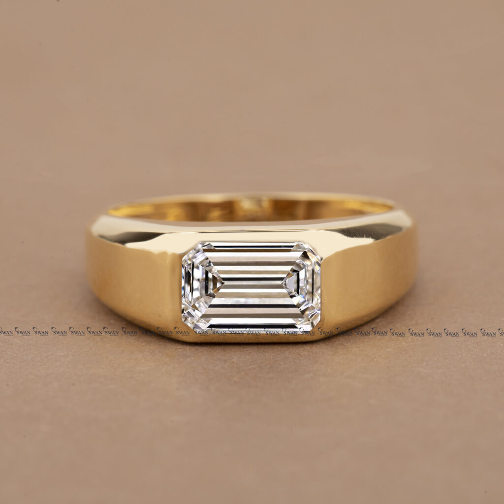 East West IGI Certified Emerald Lab Grown Diamond Solitaire Ring For Men
