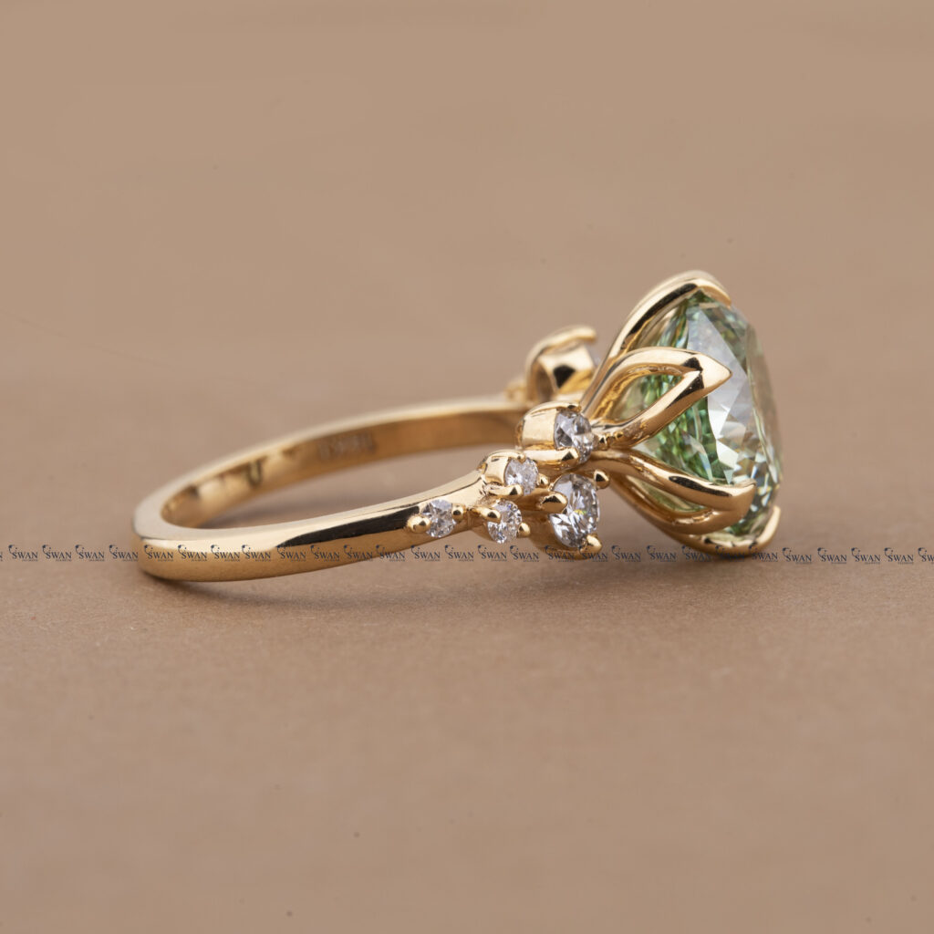 Fancy Green Portuguese Lab Grown Diamond Cluster Ring Art Deco Design Ring