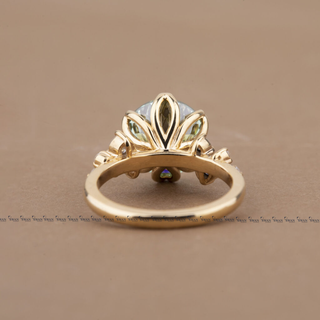 Fancy Green Portuguese Lab Grown Diamond Cluster Ring Art Deco Design Ring