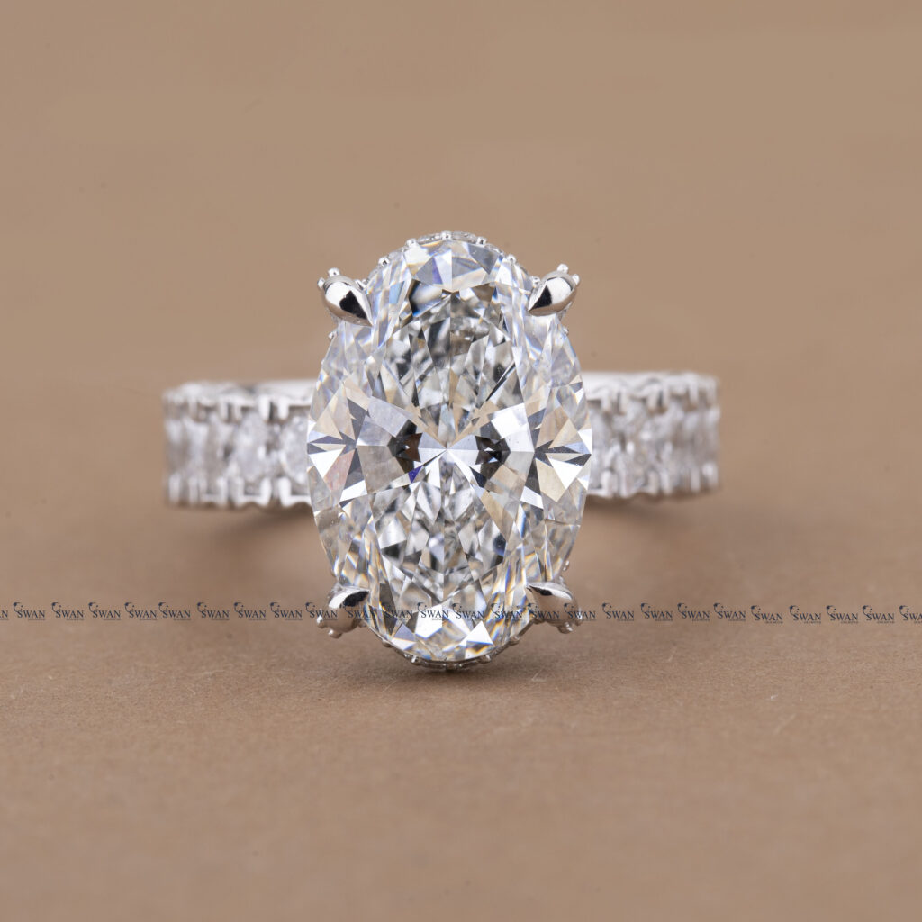 Oval Cut Lab Grown Diamond Engagement Ring With Pave Band – Custom Iniatial Ring