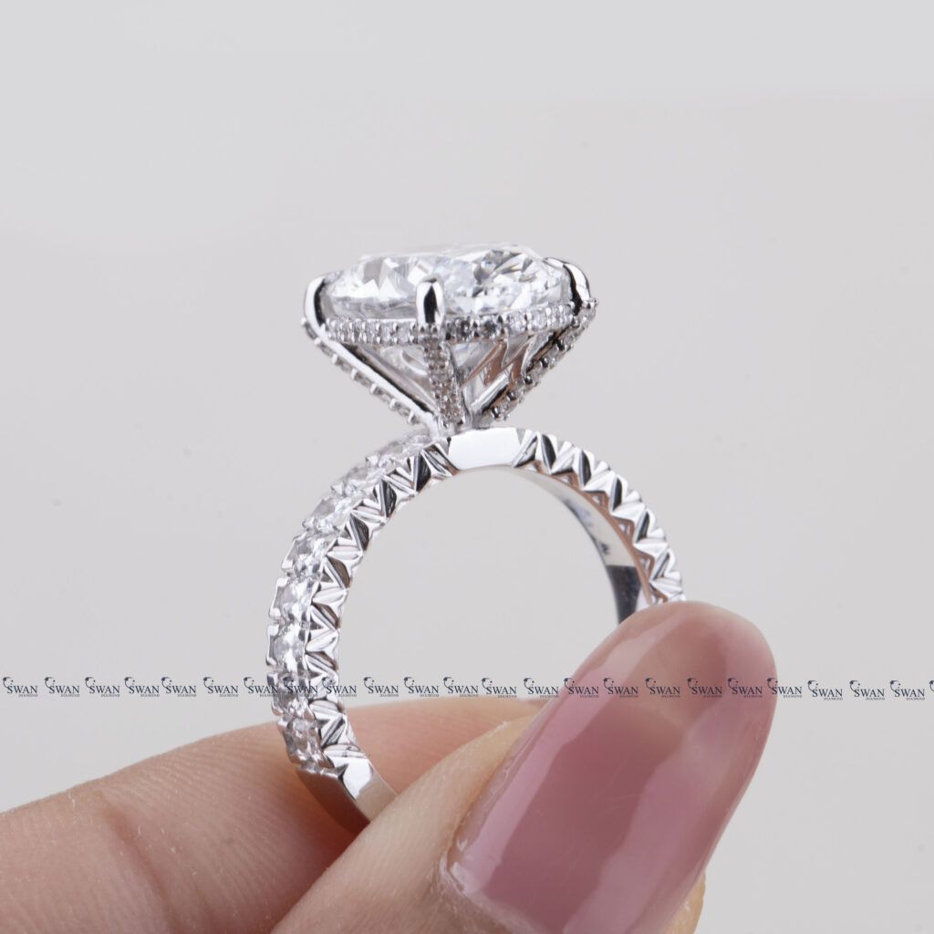 Oval Cut Lab Grown Diamond Engagement Ring With Pave Band – Custom Iniatial Ring