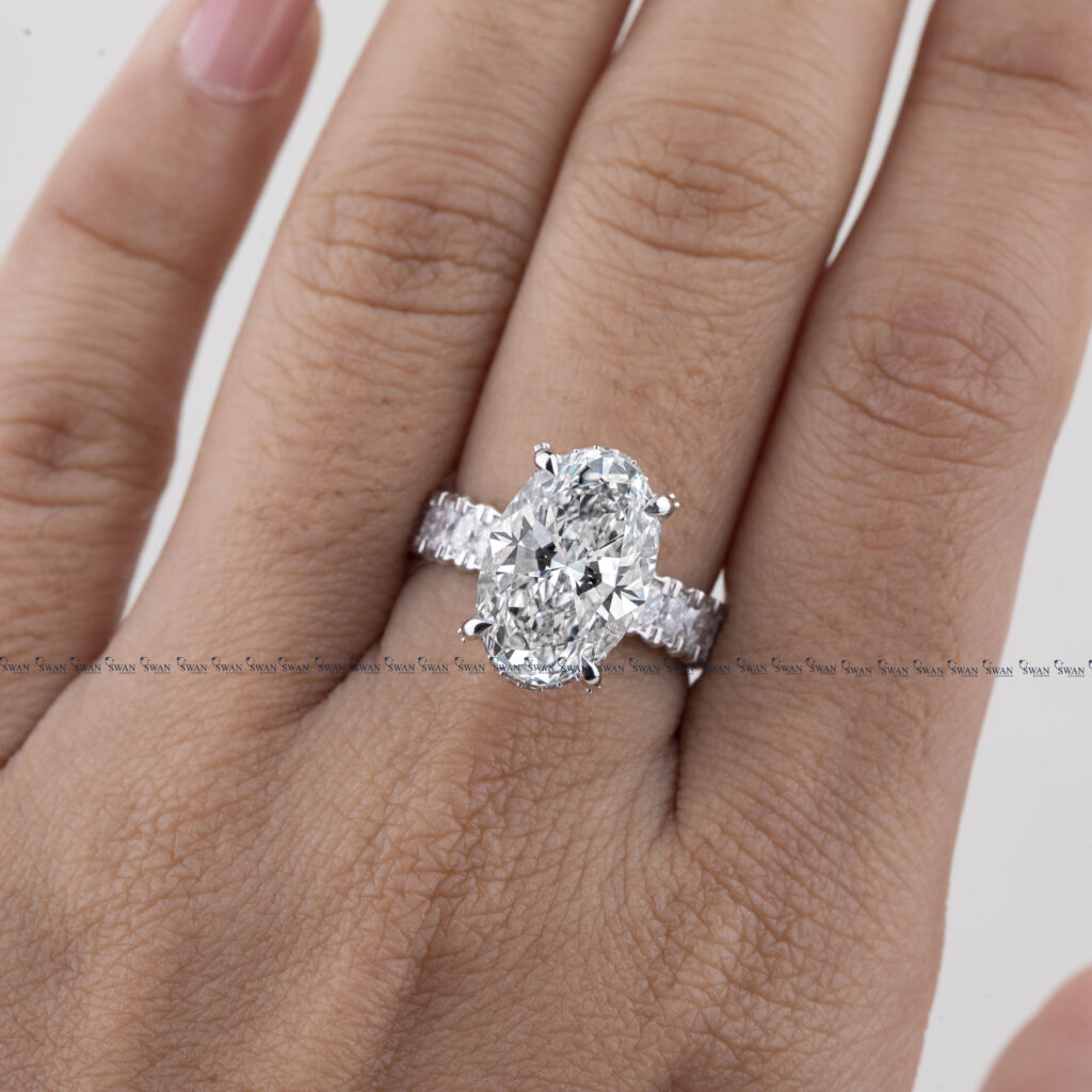 Oval Cut Lab Grown Diamond Engagement Ring With Pave Band – Custom Iniatial Ring