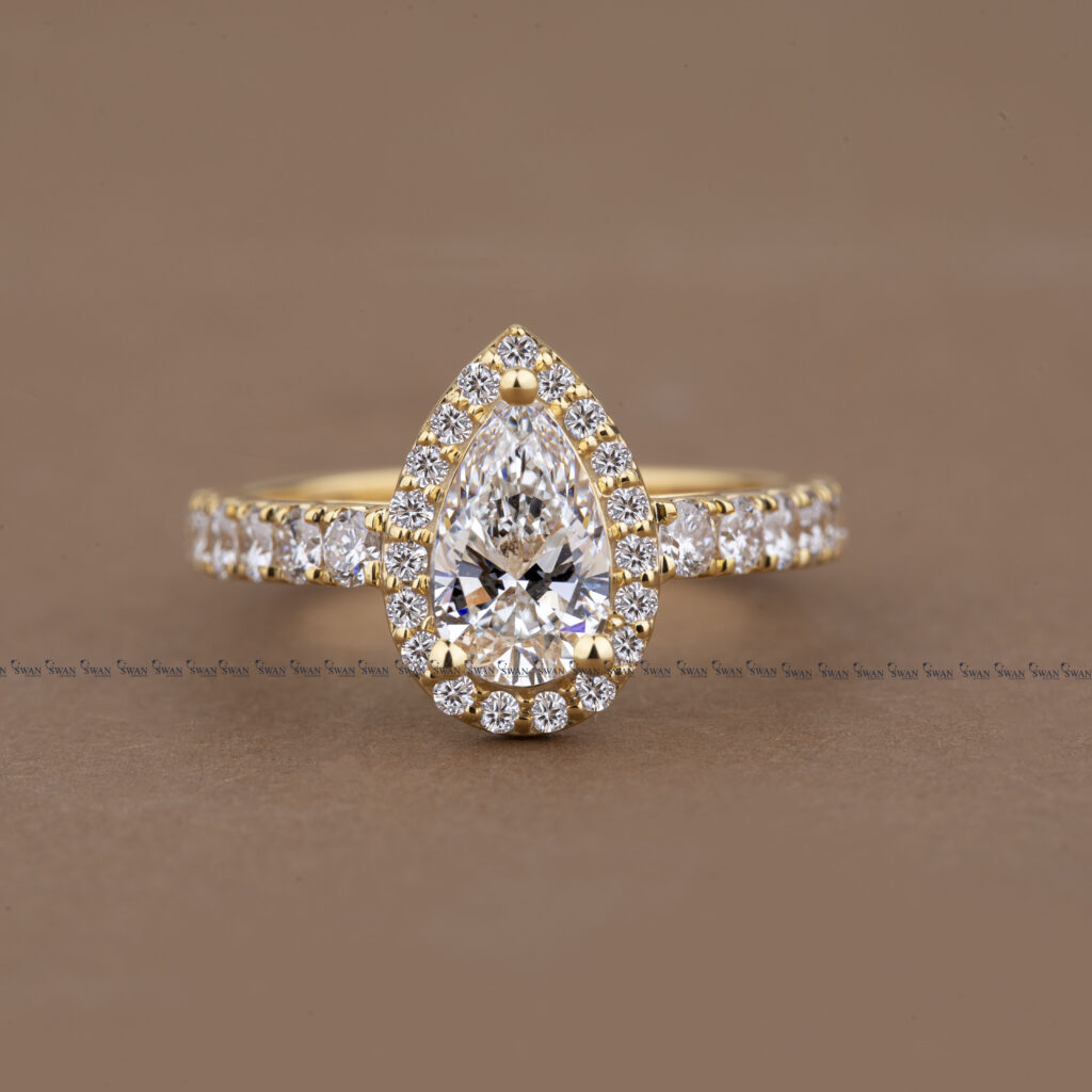 IGI Certified Lab Grown Pear Cut Halo Pave Engagement Ring Anniversary Gifts