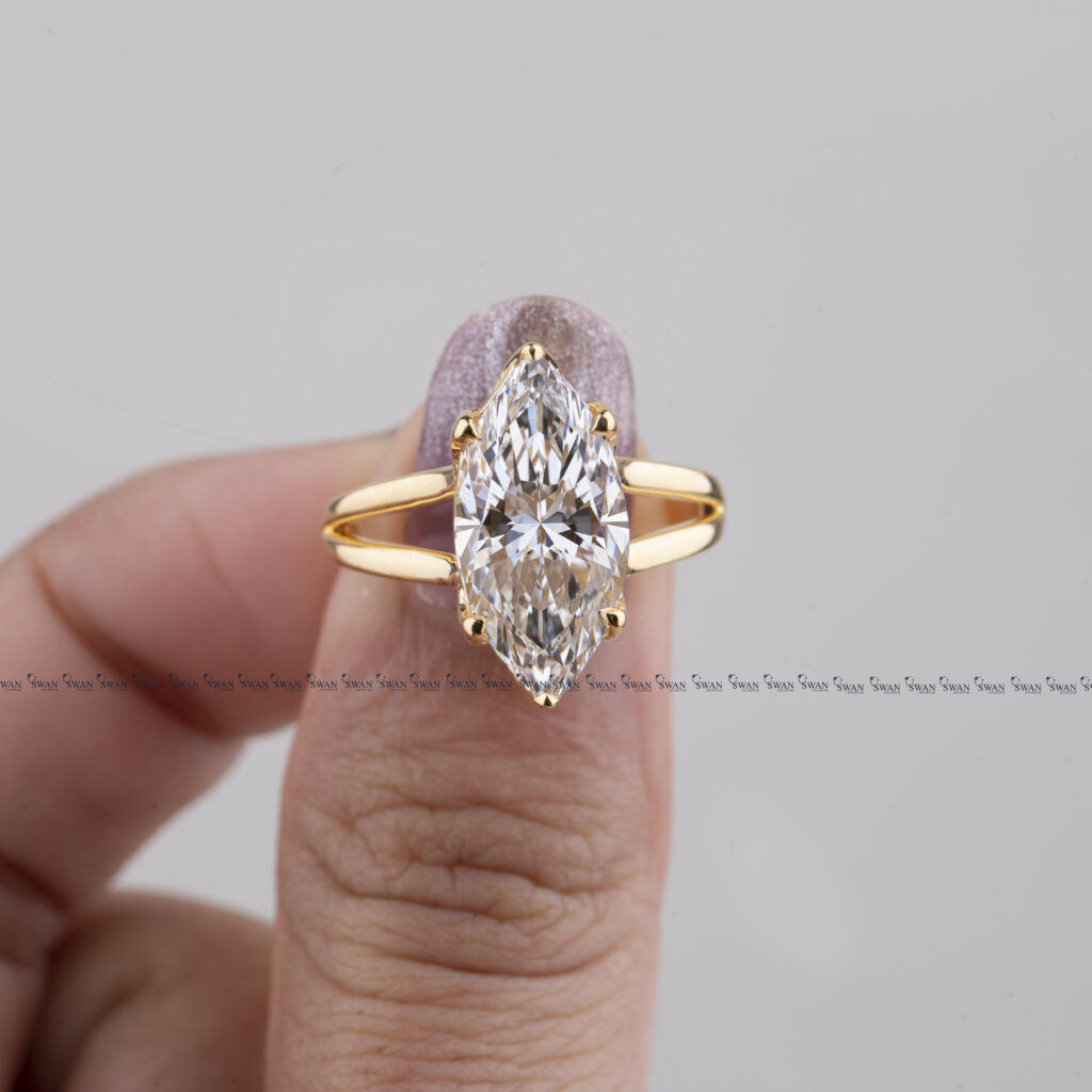 IGI Certified 3 Carat Marquise Lab Grown Diamond Engagement Ring Tulip Set Design