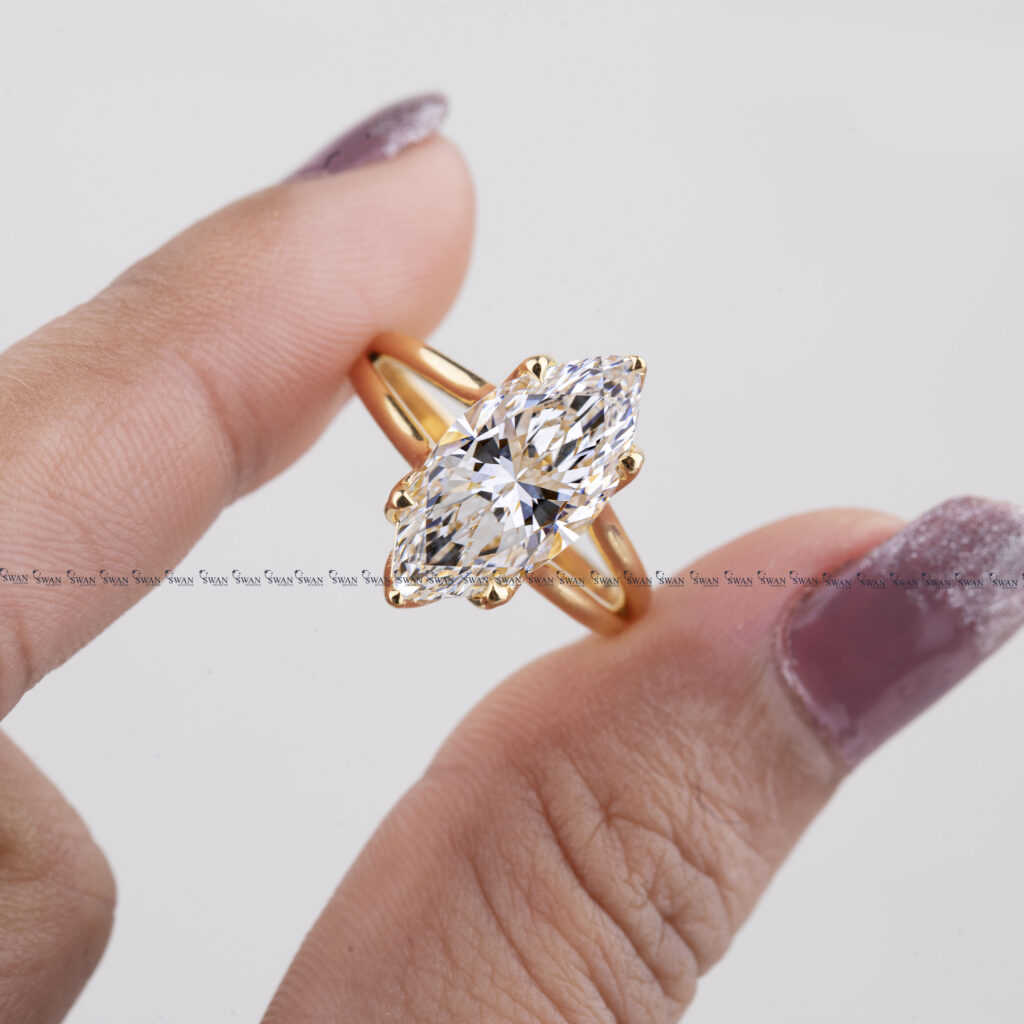 IGI Certified 3 Carat Marquise Lab Grown Diamond Engagement Ring Tulip Set Design