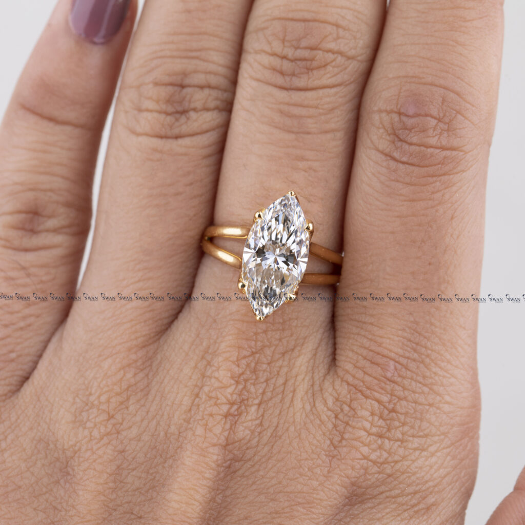 IGI Certified 3 Carat Marquise Lab Grown Diamond Engagement Ring Tulip Set Design