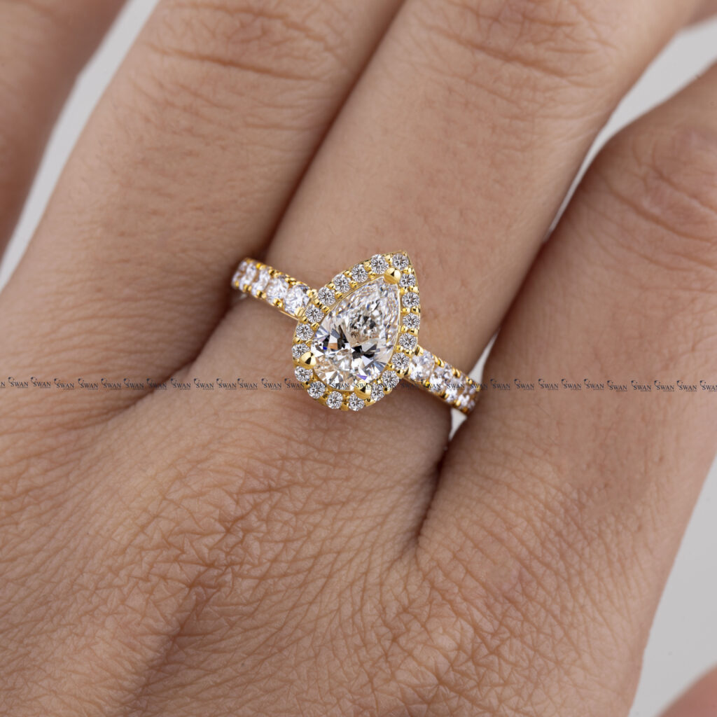 IGI Certified Lab Grown Pear Cut Halo Pave Engagement Ring Anniversary Gifts