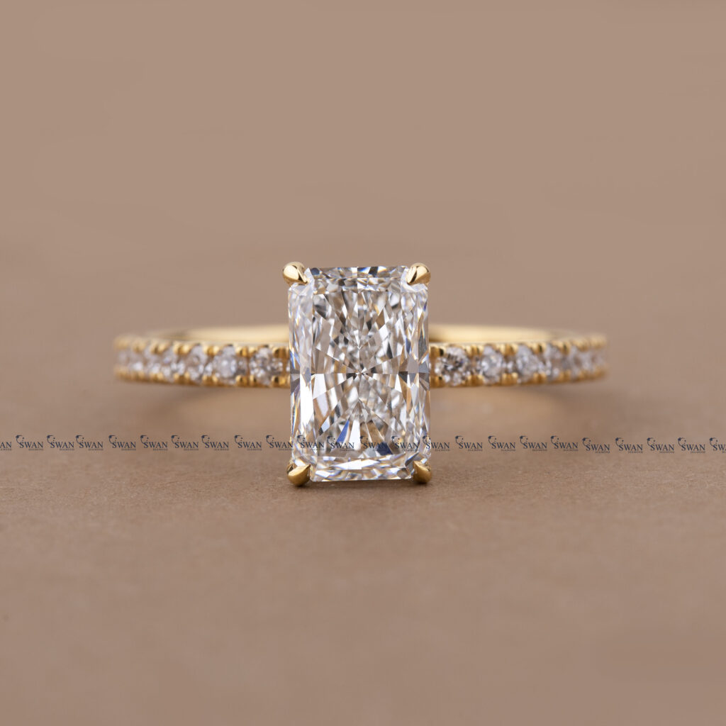 Radiant Cut IGI Certified Lab Grown Diamond Engagement Ring Hidden Halo Pave Band