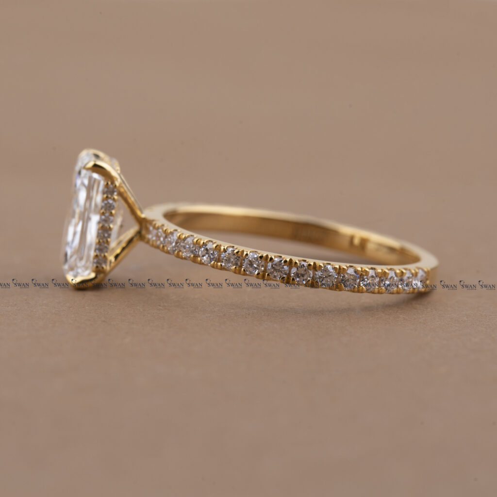 Radiant Cut IGI Certified Lab Grown Diamond Engagement Ring Hidden Halo Pave Band