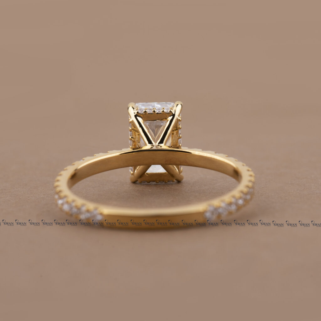 Radiant Cut IGI Certified Lab Grown Diamond Engagement Ring Hidden Halo Pave Band