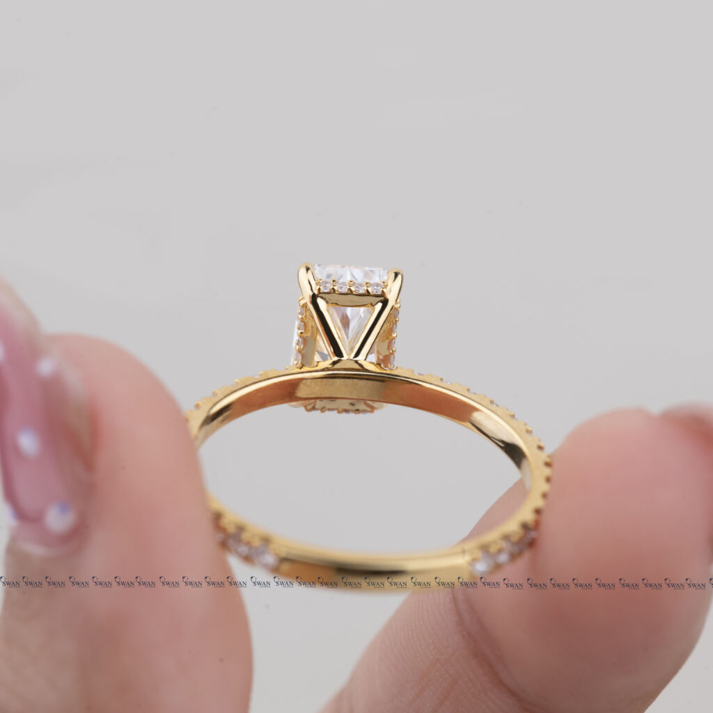 Radiant Cut IGI Certified Lab Grown Diamond Engagement Ring Hidden Halo Pave Band