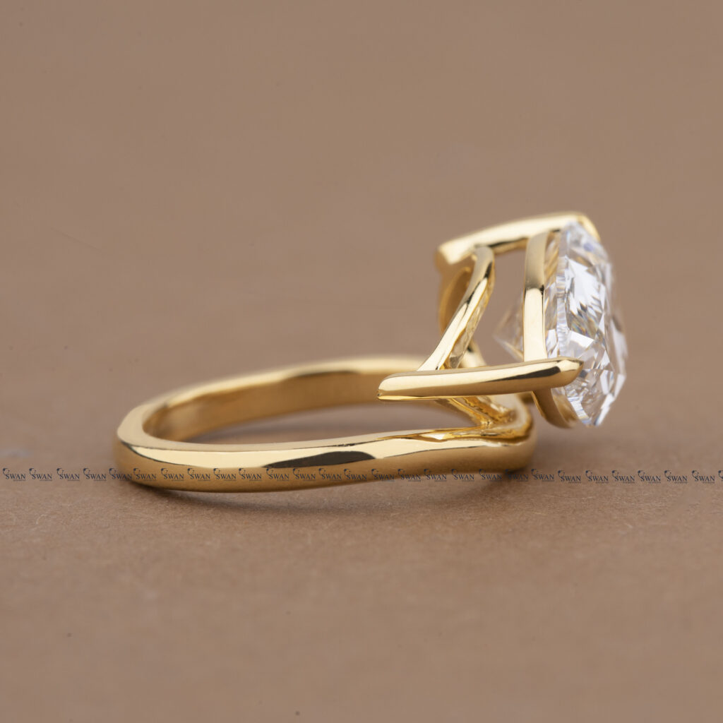 East West IGI Certified Pear Lab Grown Diamond Pink Finger Ring Or Proposal Ring