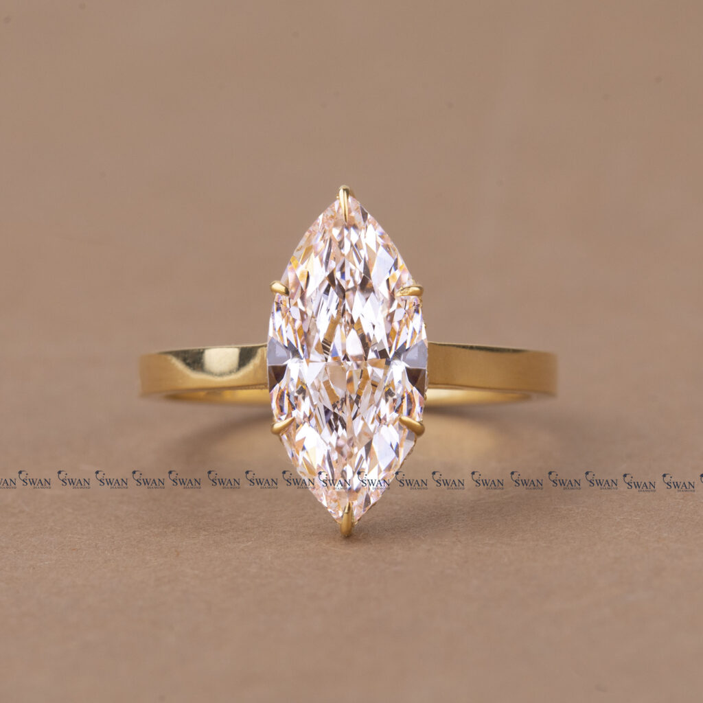 Vivid Pink Marquise Lab Grown Diamond Solitaire Engagemnt Ring Hidden Halo Setting
