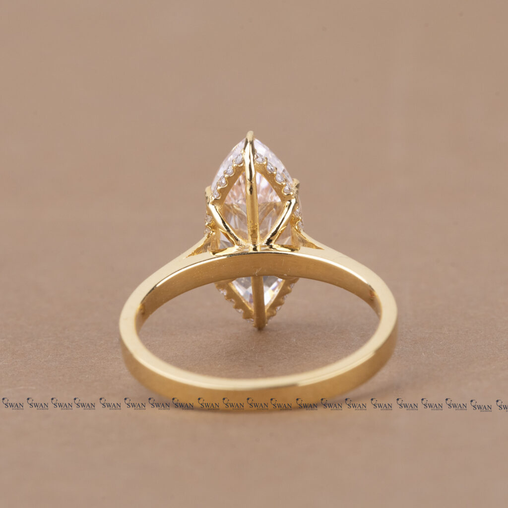Vivid Pink Marquise Lab Grown Diamond Solitaire Engagemnt Ring Hidden Halo Setting