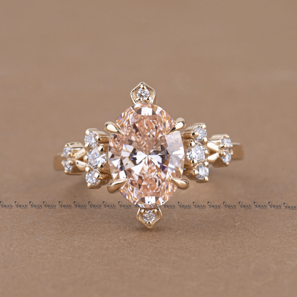 Vintage Pink Oval IGI Certified Oval Lab Grown Diamond Ring Gold Proposal Ring