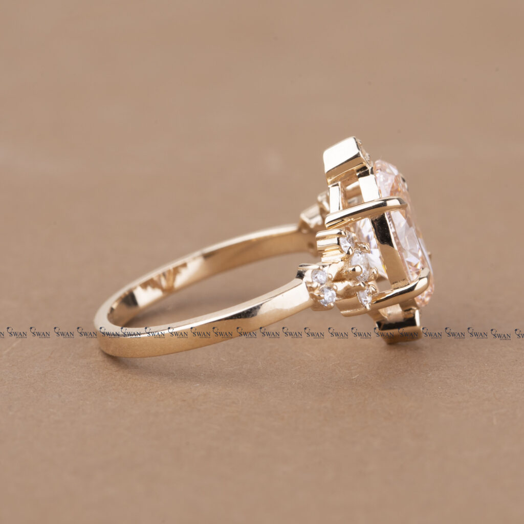 Vintage Pink Oval IGI Certified Oval Lab Grown Diamond Ring Gold Proposal Ring