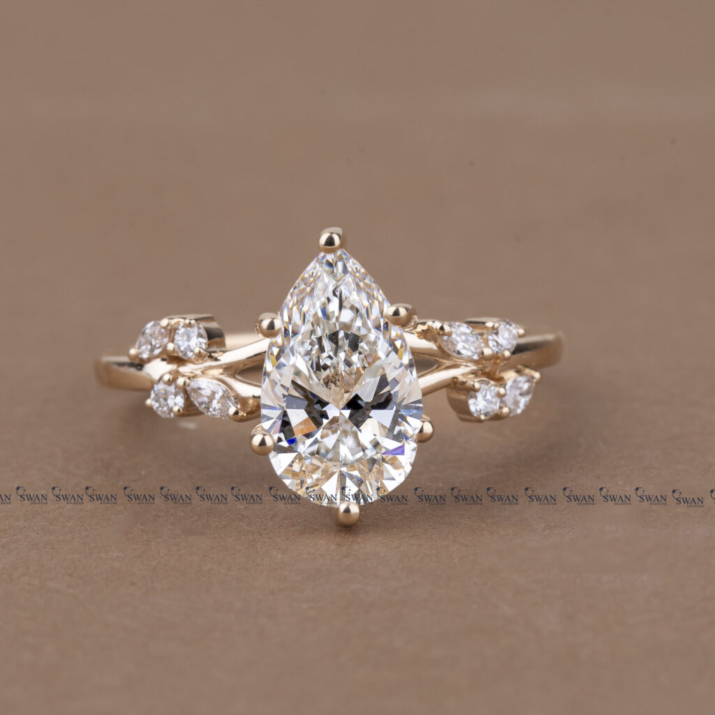 IGI Certified Pear Cut Nature Inspired Cluster Diamond Engagement Ring