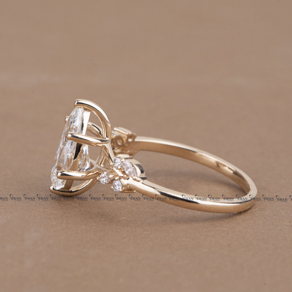 IGI Certified Pear Cut Nature Inspired Cluster Diamond Engagement Ring