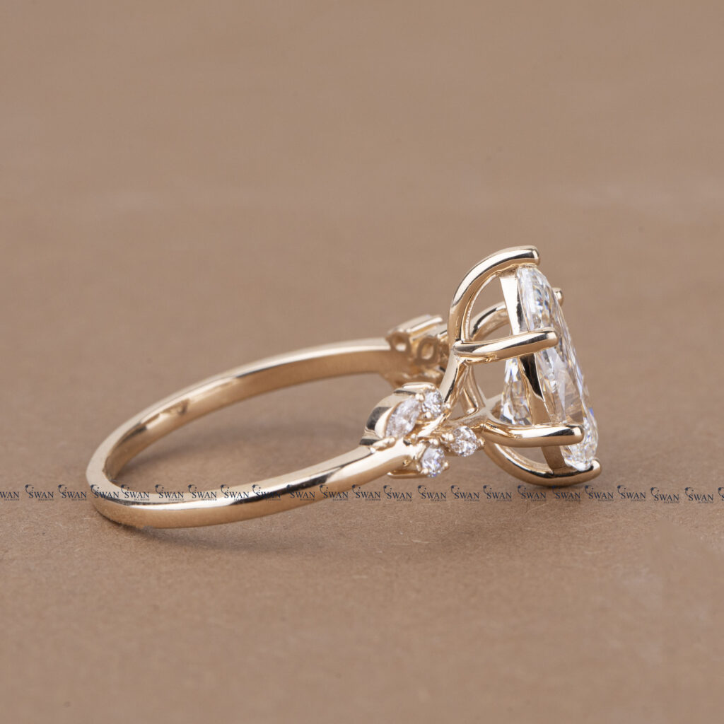 IGI Certified Pear Cut Nature Inspired Cluster Diamond Engagement Ring