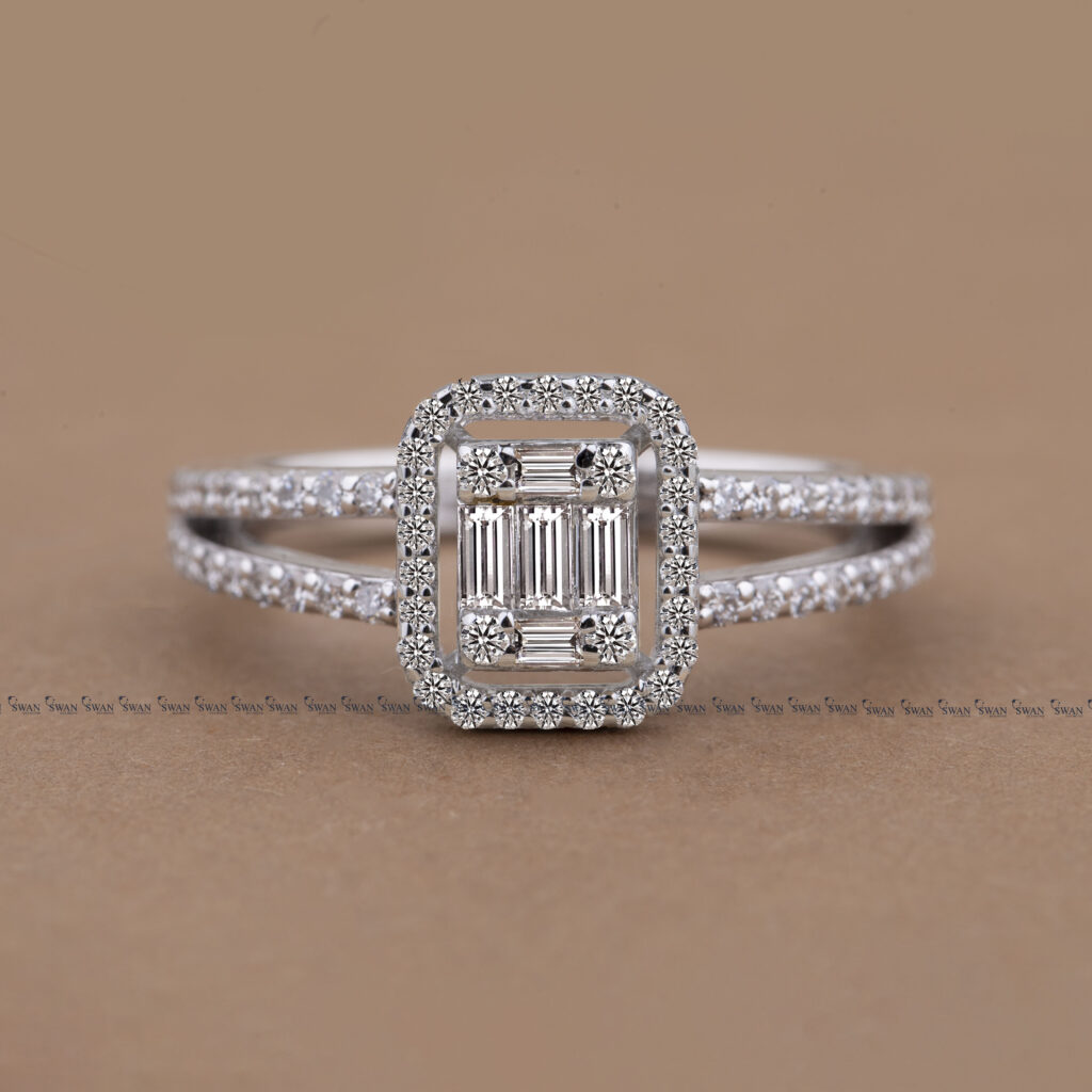 Baguette Cut Lab Grown Diamond Cluster Engagement Ring For Women