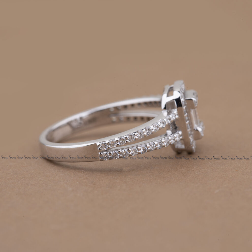 Baguette Cut Lab Grown Diamond Cluster Engagement Ring For Women