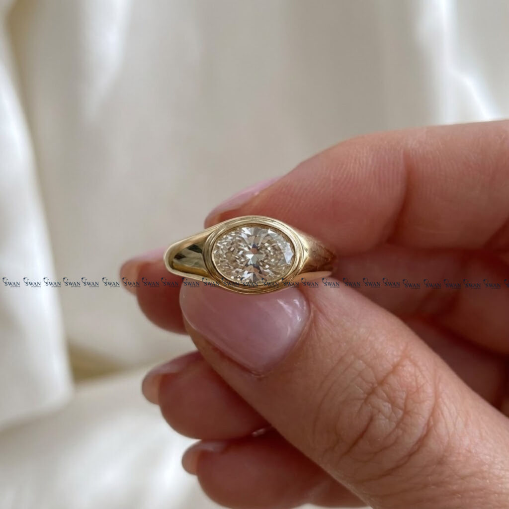 IGI Certified East West Oval Lab Grown Diamond Signet Ring