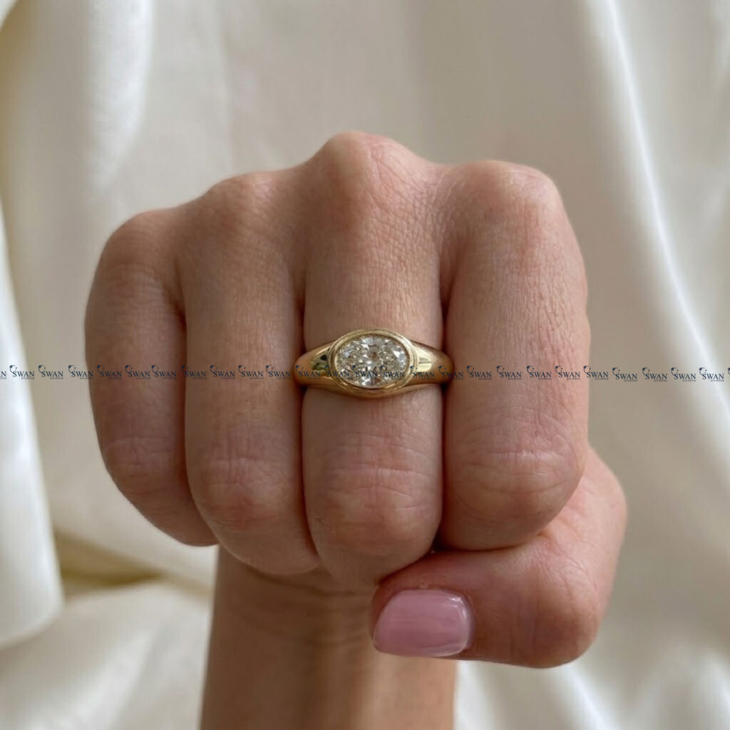 IGI Certified East West Oval Lab Grown Diamond Signet Ring