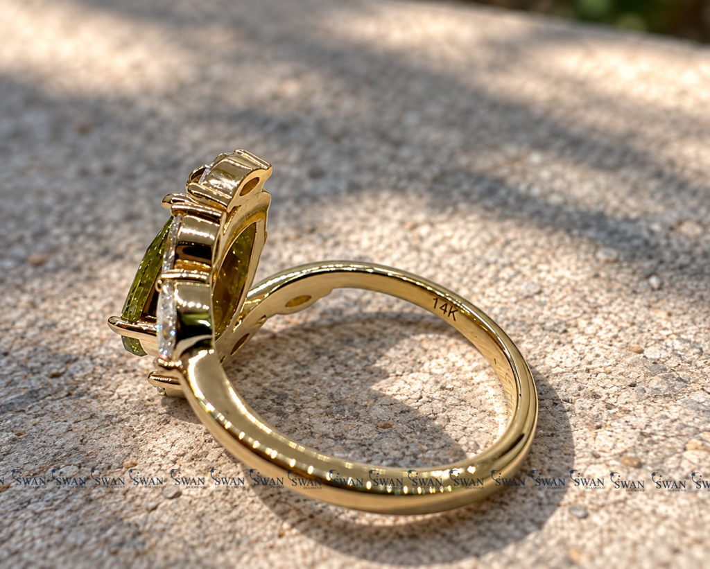 IGI Certified Nature Inspired Green Pear ByPASS Shank Ring With Modern Bypass Shank