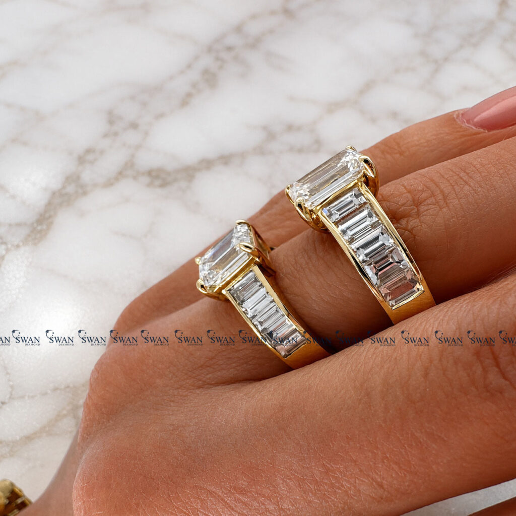 Emerald Cut IGI Certified Lab Grown Diamond Ring With Side Channel Fit Baguette Diamond