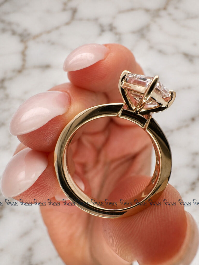Lozenge Cut Lab Grown Diamond Engagement Ring With Side Baguette Channel Fit Band