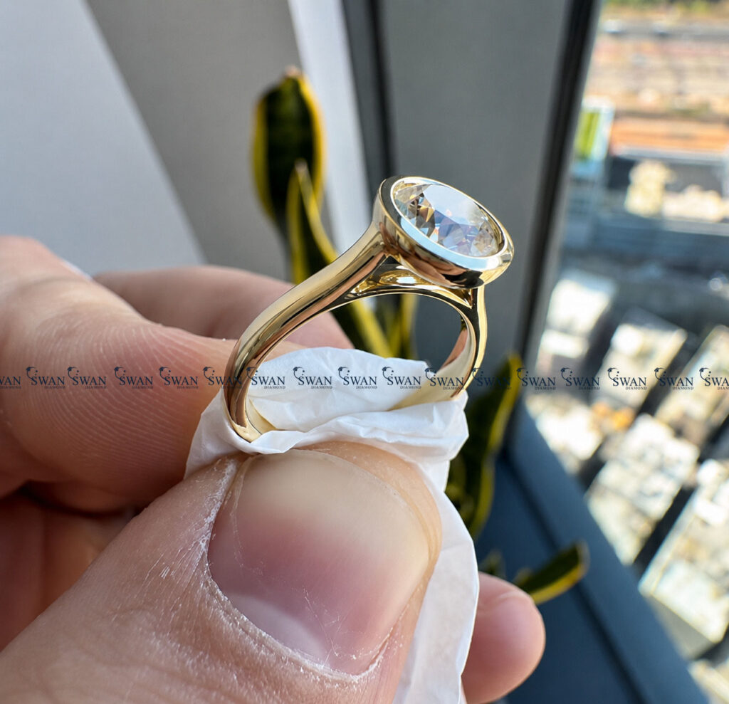 Round Cut Lab Grown Diamond Engagement Ring Solitaire With Bezel Set Ring