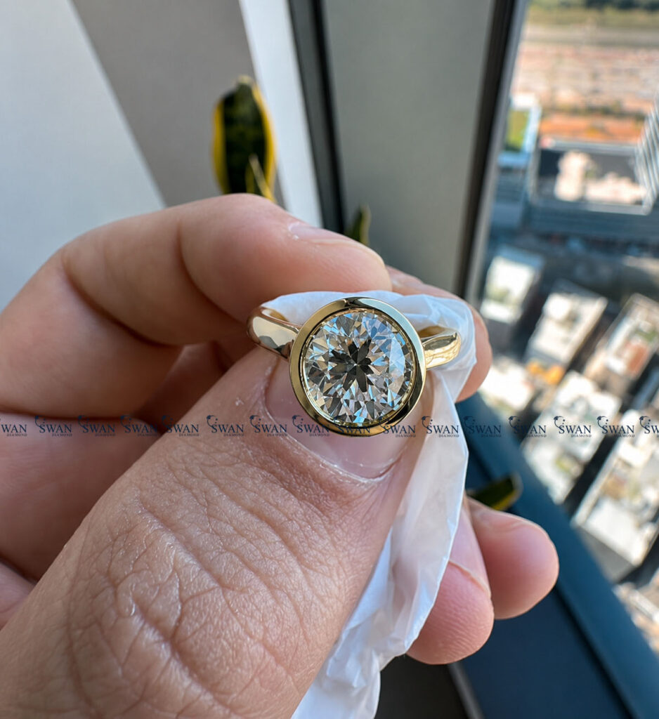 Round Cut Lab Grown Diamond Engagement Ring Solitaire With Bezel Set Ring