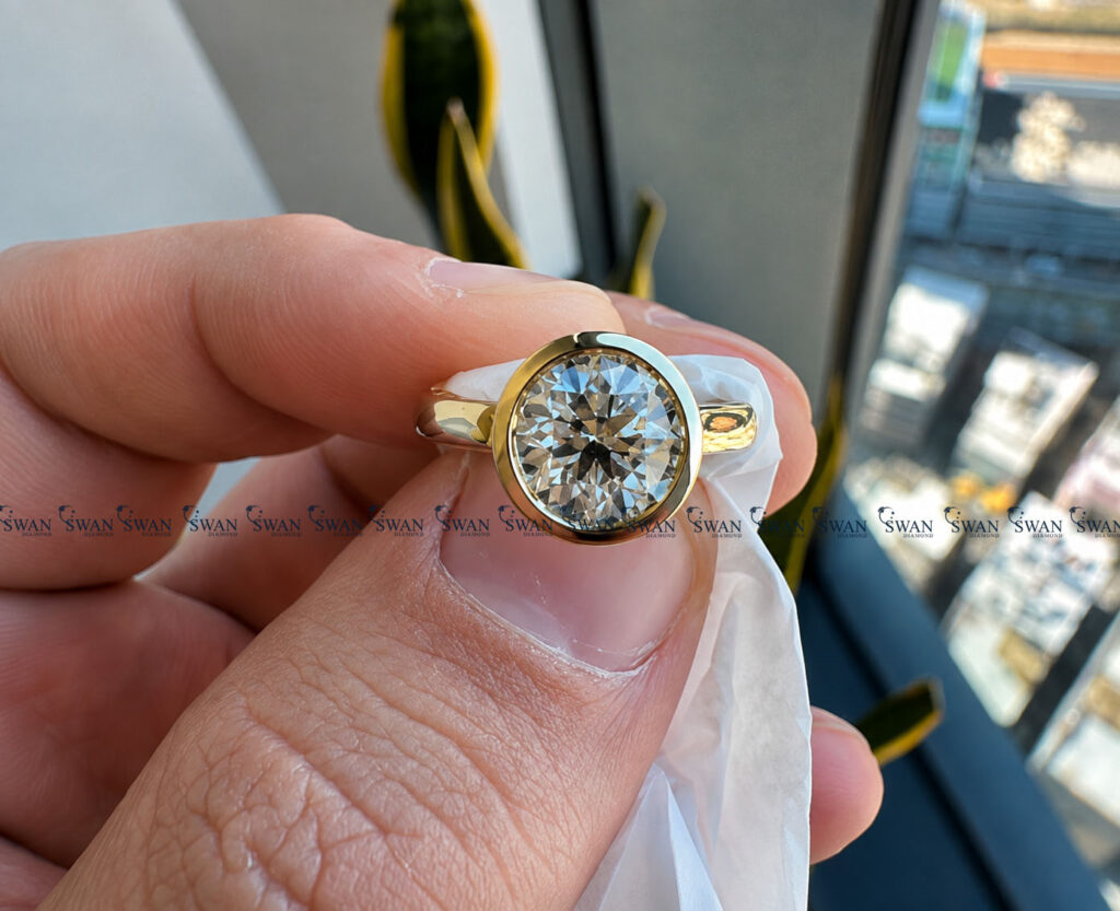 Round Cut Lab Grown Diamond Engagement Ring Solitaire With Bezel Set Ring