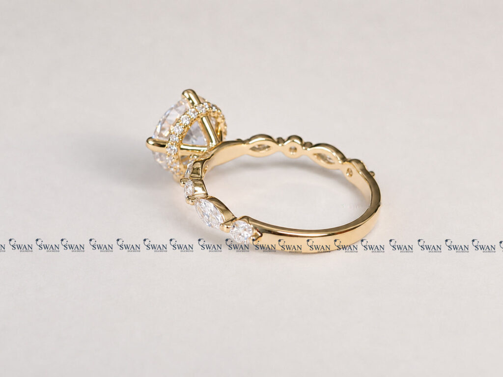 Round Cut IGI Certified Lab Grown Diamond Engagement Ring With Side Marquise Stones