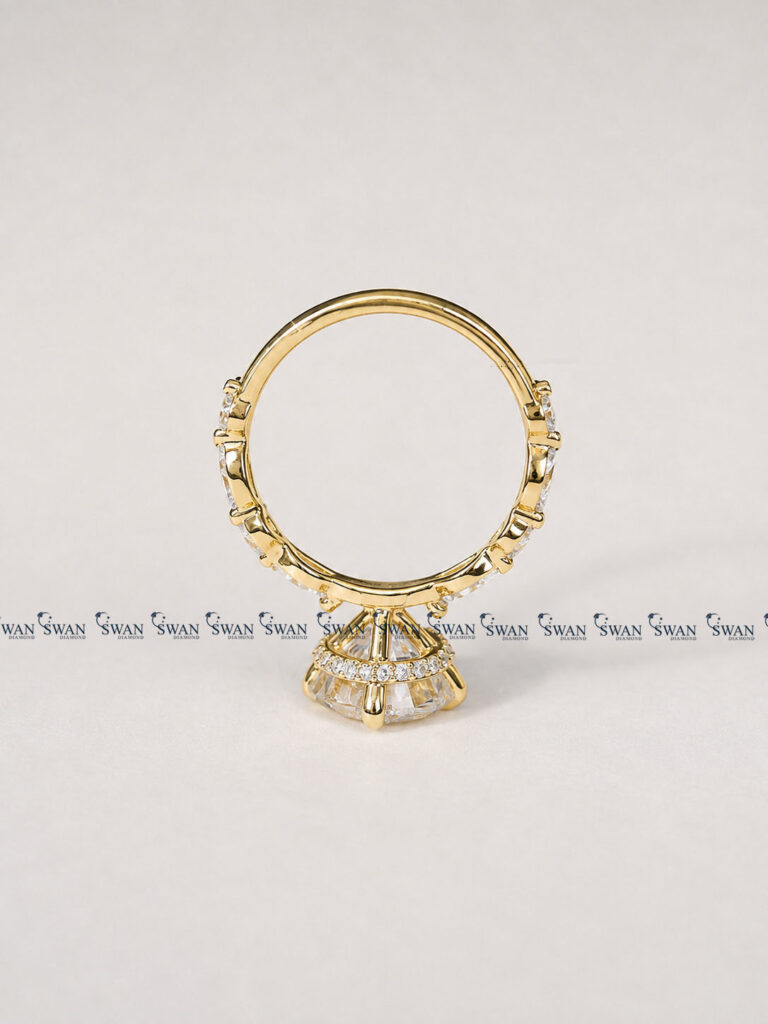 Round Cut IGI Certified Lab Grown Diamond Engagement Ring With Side Marquise Stones