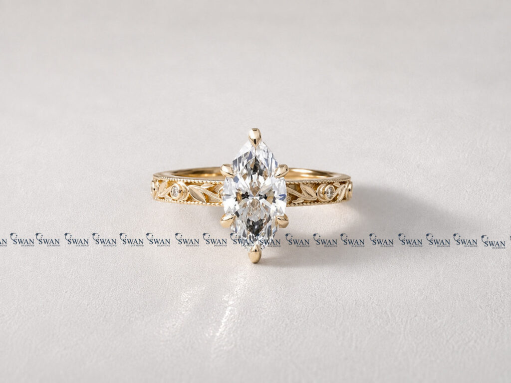 Vintage IGI Certified Marquise Lab Grown Diamond Engagement Ring For Women