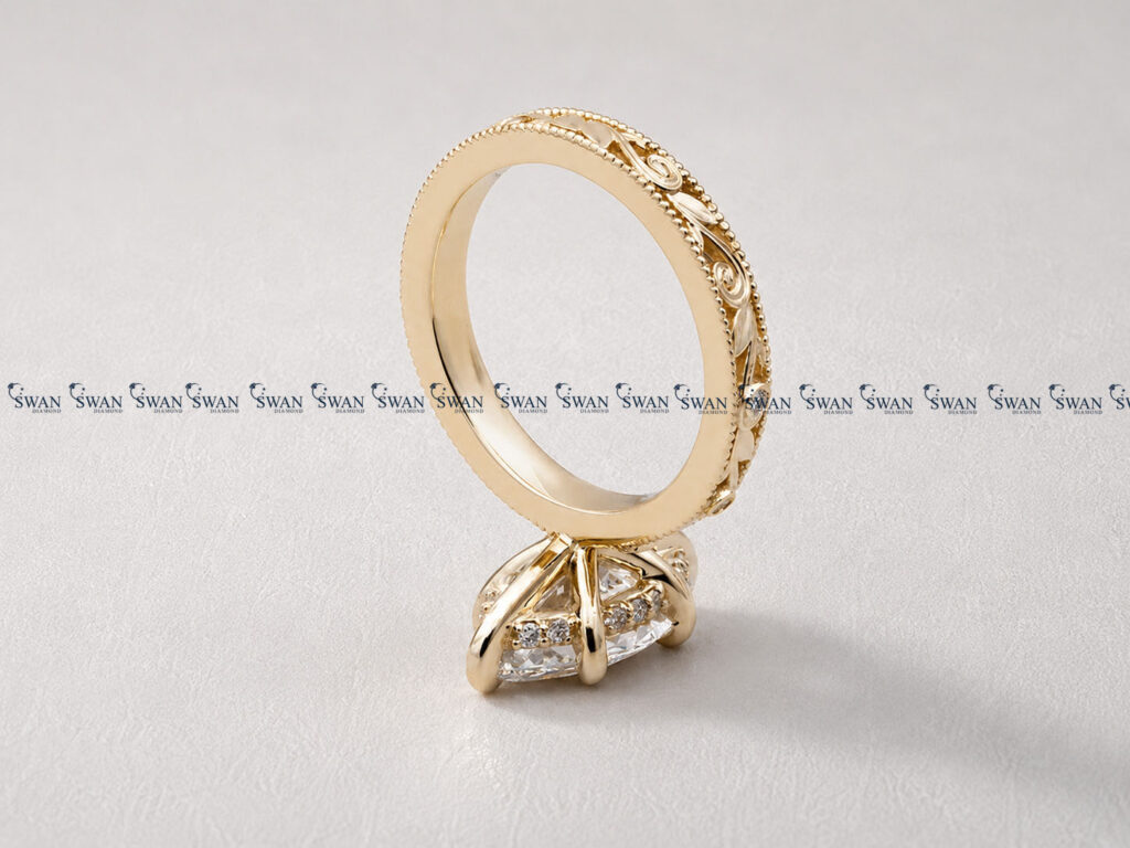 Vintage IGI Certified Marquise Lab Grown Diamond Engagement Ring For Women