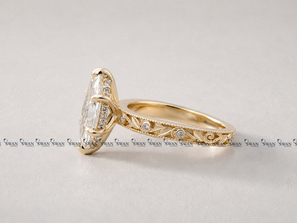 Vintage IGI Certified Marquise Lab Grown Diamond Engagement Ring For Women