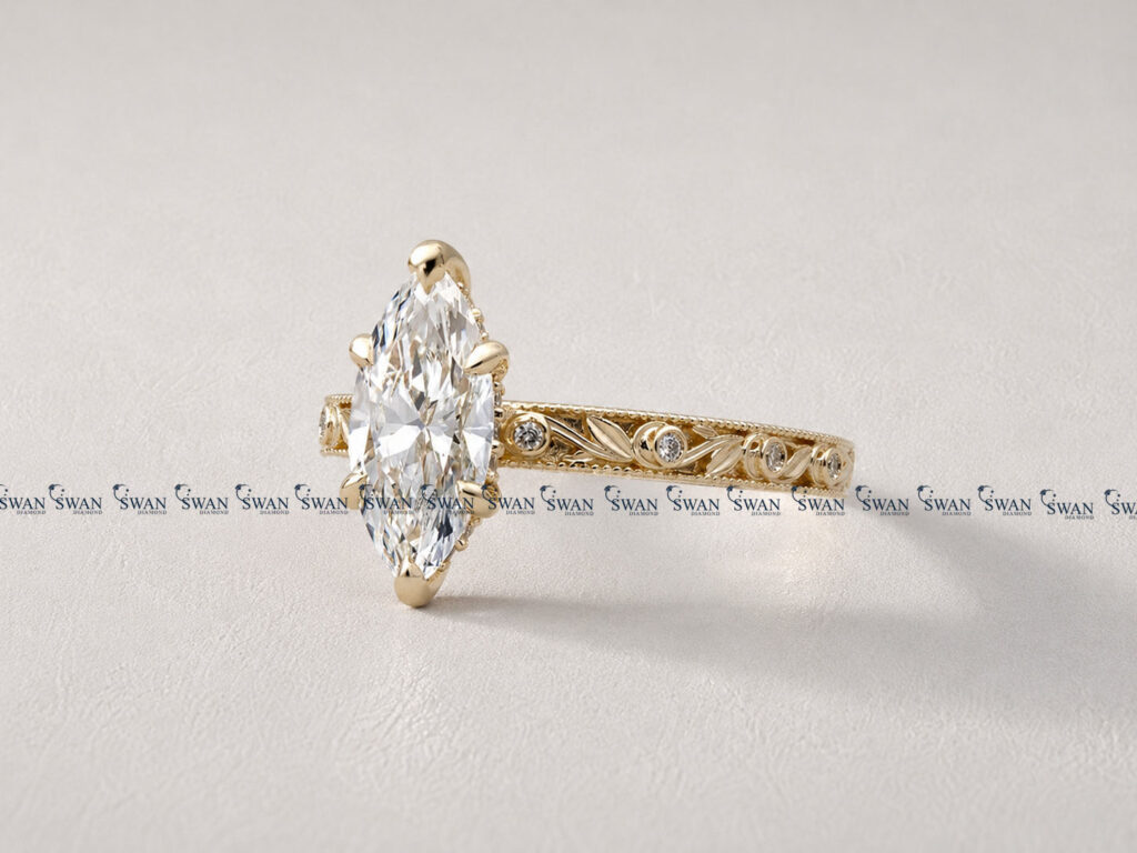 Vintage IGI Certified Marquise Lab Grown Diamond Engagement Ring For Women