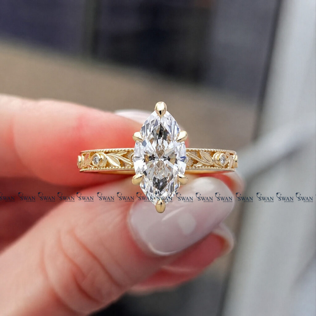 Vintage IGI Certified Marquise Lab Grown Diamond Engagement Ring For Women