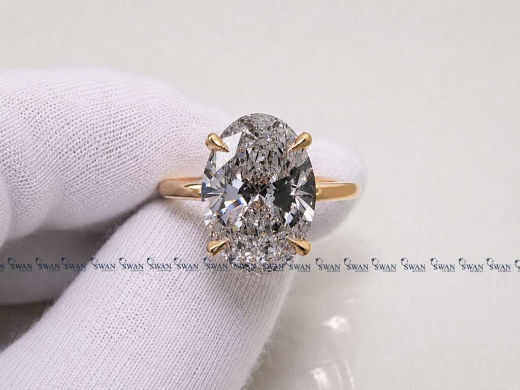 IGI Certifed Unique Hidden Halo Oval Cut Solitaire Lab Grown Diamond Engagment Ring
