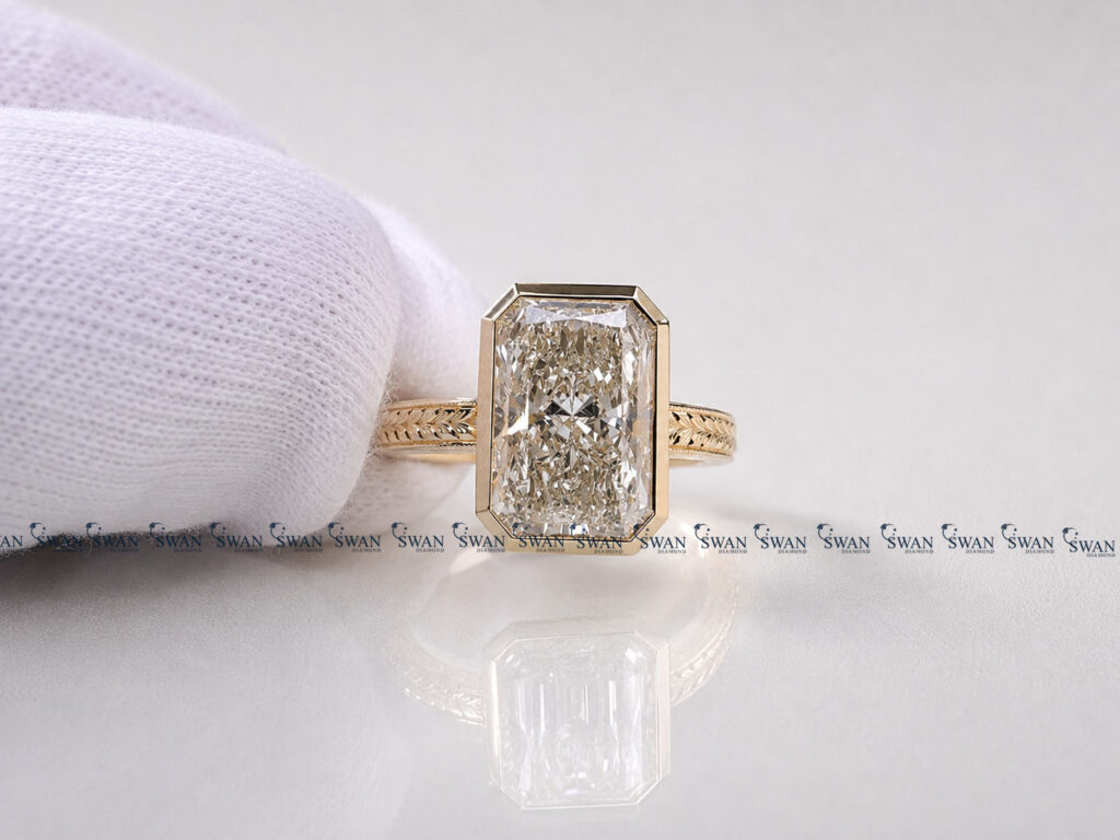 Vintage IGI Certified Radiant Lab Grown Diamond Solitaire Bezel Set Ring