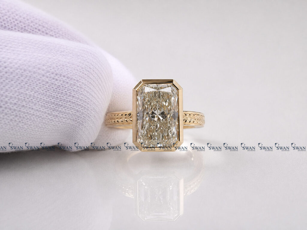 Vintage IGI Certified Radiant Lab Grown Diamond Solitaire Bezel Set Ring