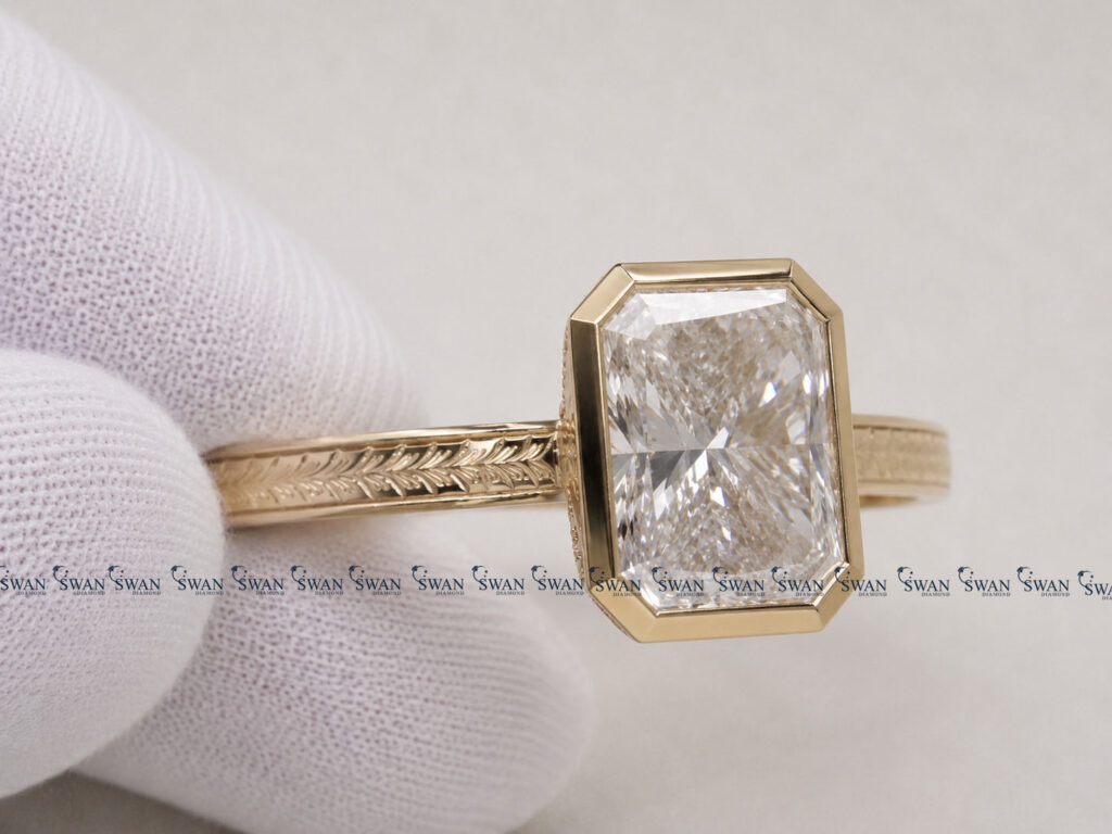Vintage IGI Certified Radiant Lab Grown Diamond Solitaire Bezel Set Ring