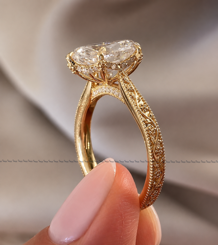 IGI Certified Oval Cut Vintage Ring For Women Elegant Cathedral Setting Ring