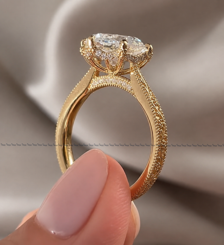 IGI Certified Oval Cut Vintage Ring For Women Elegant Cathedral Setting Ring